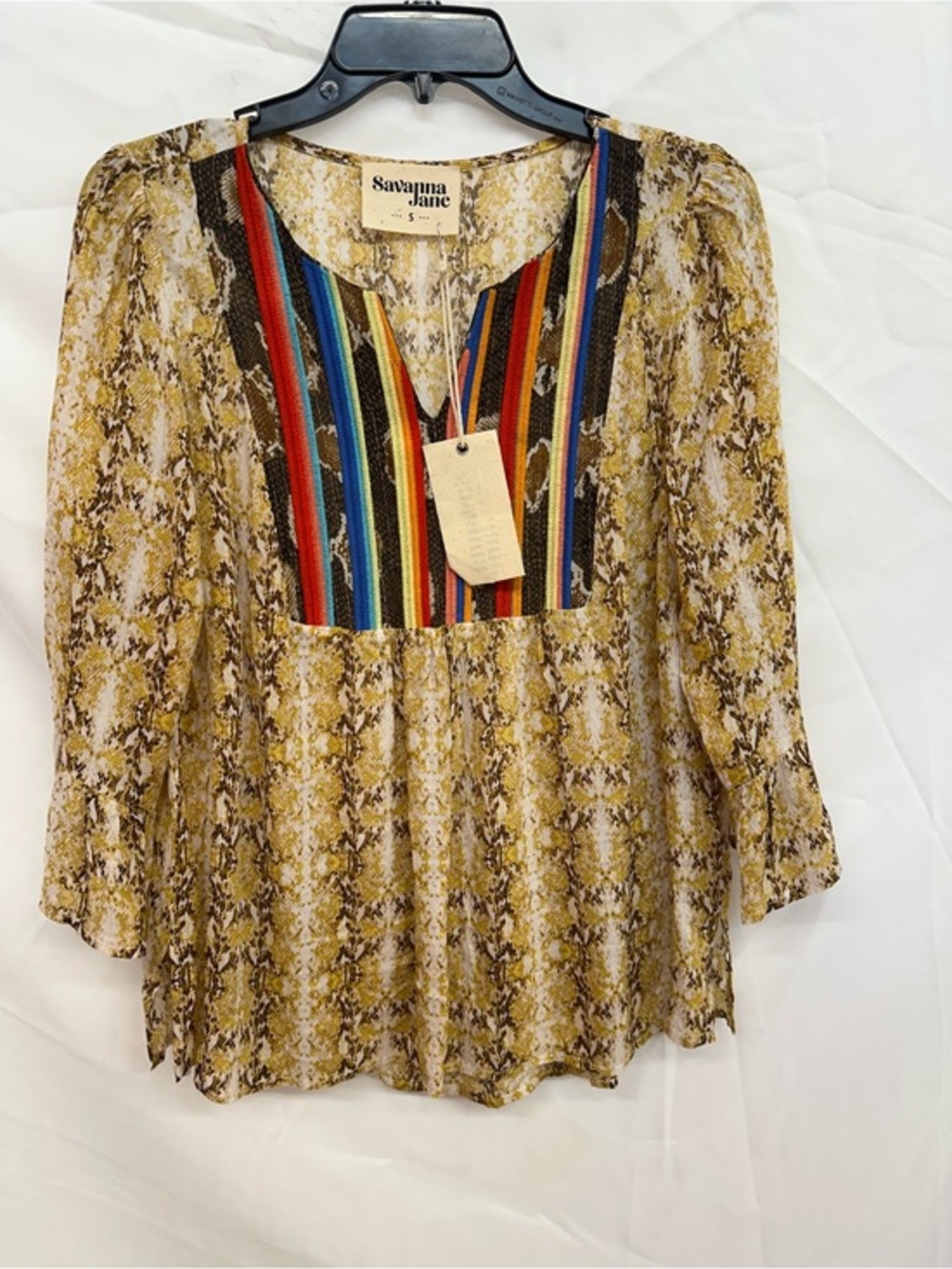 Savanna Jane Yellow Snake-Print Boho Tunic with Multicolor Bib